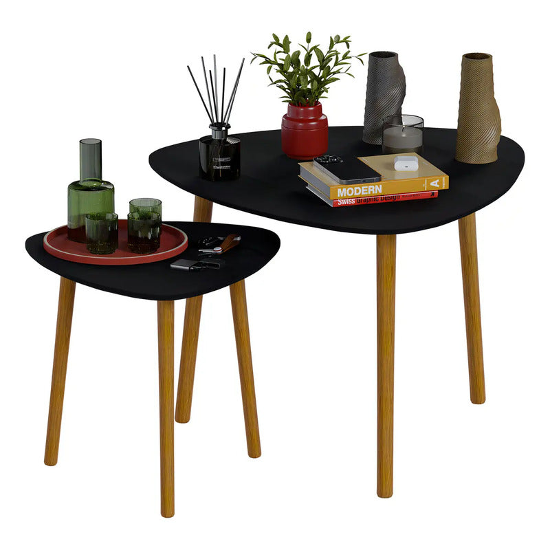 Set De 2 Mesas De Centro Mubson Para Sala O Jardin. Mesita Color Negro