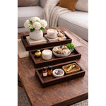 Set 3 Bandejas De Bambu Rectangular Para Servir Alimentos Marrón Oscuro