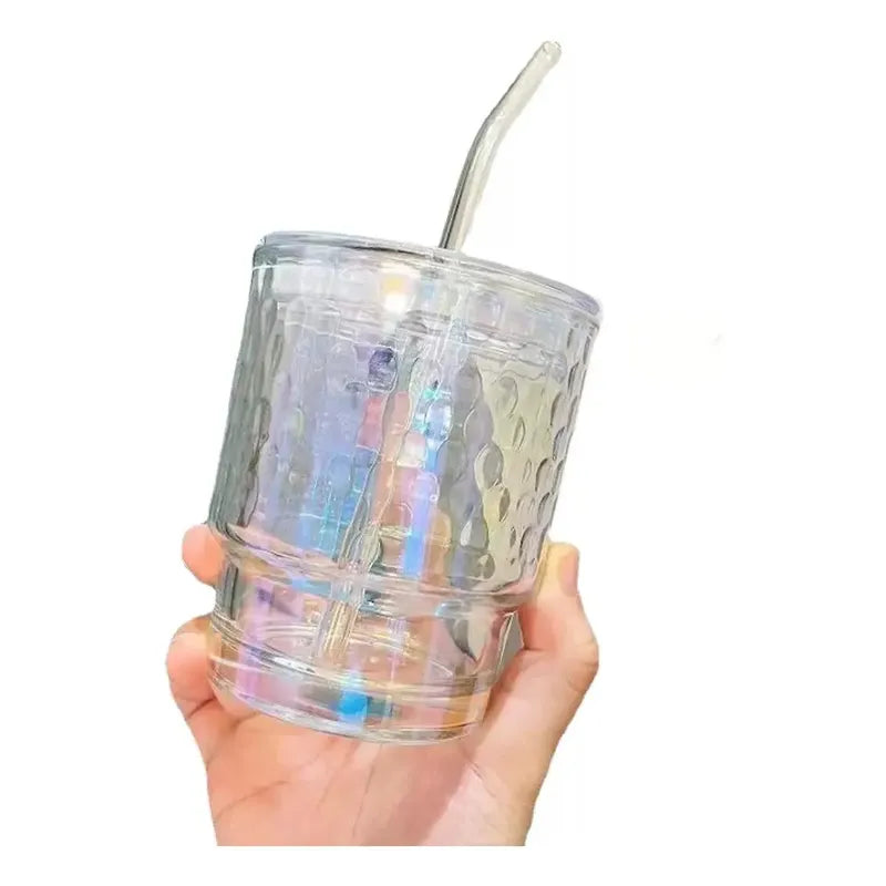 Vaso De Vidrio Con Bombilla Y Tapa Hermetica Moderno Diseño
