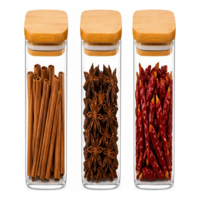 Pack 3 Frascos Contenedores De Vidrio Cuadrado Frascos 20cm Transparente