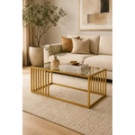 Mesa De Centro Rectangular Con Cubierta De Vidrio Decoracion Dorado