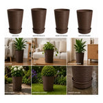 Macetero Grande Texturizado Con Plato Decorativo Para Hogar Chocolate Texturizado