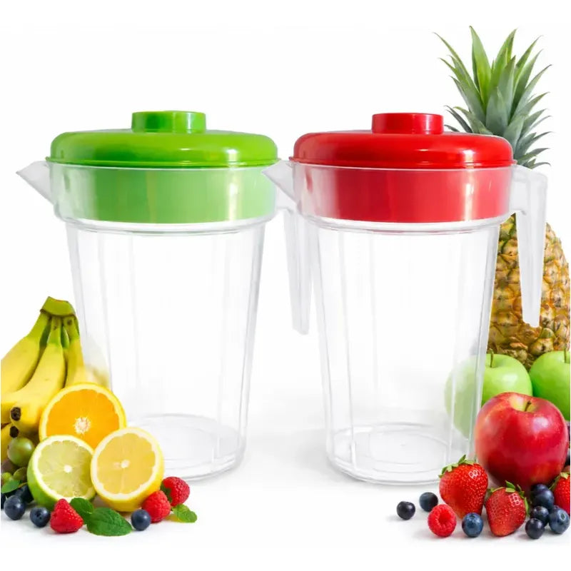 X2 Jarro 2 Litros Plastico Con Tapa Jarra Para Jugo Agua Surtidos