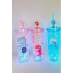 X2 Vaso Infantil Dinosaurio Acrilico Con Bombilla Luz 450ml