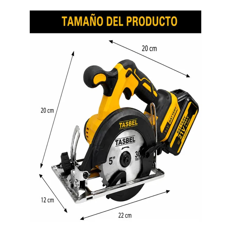 Sierra Circular Metal  Inalambrico Tasbel 21v + 2 Baterias Amarillo 50hz
