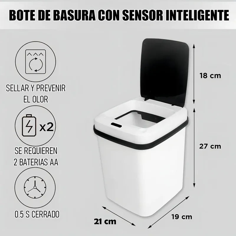 Basurero Con Sensor Automático Inteligente Para Baño Y Cocina Arcashopping Blanco