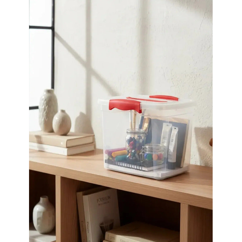 Caja Plastica Organizadora 6 Litros Transparente Tapa Wenco Color Gris Rectangular