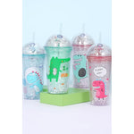 X2 Vaso Infantil Dinosaurio Acrilico Con Bombilla Luz 450ml