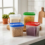 Pack4 Taper Hermetico Contenedor Plastico Con Tapa 1.8lts 4 Tapas Colores Surtidos