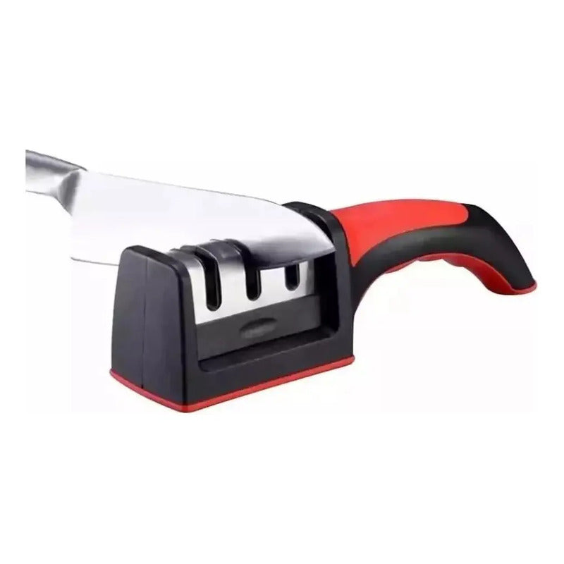 Afilador De Cuchillos Manual 3 Etapas Portátil Negro-rojo X2