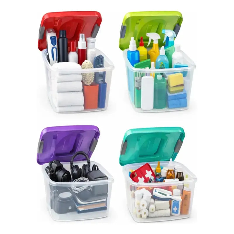 Caja Plastica Organizadora 6 Litros Transparente Tapa Wenco Color Verde Agua Rectangular