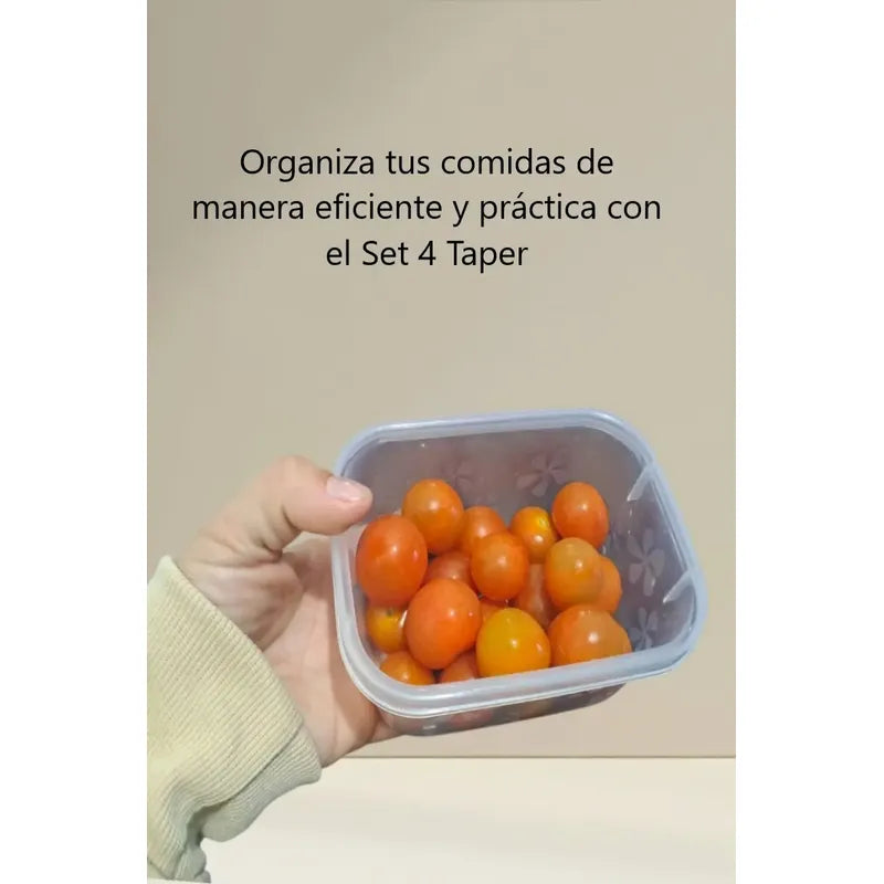 Set 4 Tupper Contenedor De Alimento Comida Rectangular 250ml Trasparente