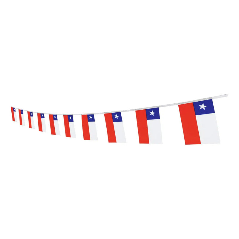 X3 Banderines Decorativos Guirnaldas De Tela Chile 3.8 Mts Azul-blanco-rojo Bandera