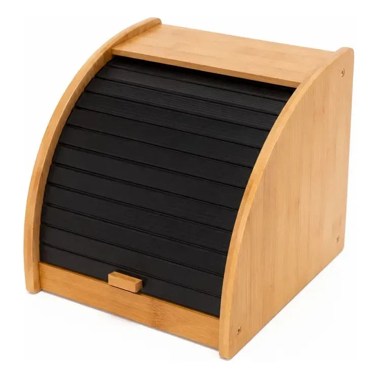Caja Para Guardar Pan Con Tapa Enrollable Estilo Rustico Madera-negro Vertical