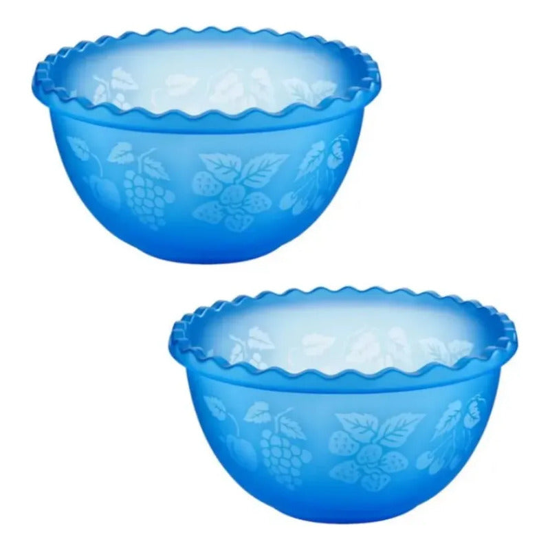 X2 Recipiente Ensalada Bowl Redondo Plastico Multiuso 1.5lts Azul