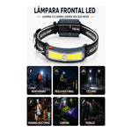 Linterna Frontal Recargable Led Con 2 Luces Para Cabeza Blanca Negra