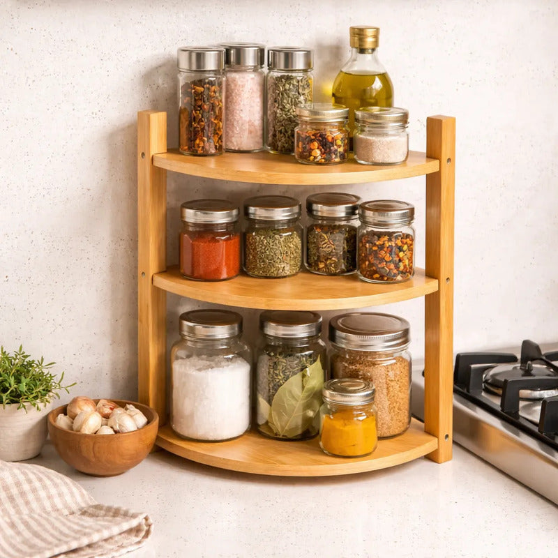 Estante Esquinero De Bambú 3 Niveles Cocina Baño Organizador