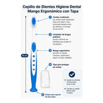 Cepillo De Dientes Higiene Dental Mango Ergonómico Con Tapa Azul