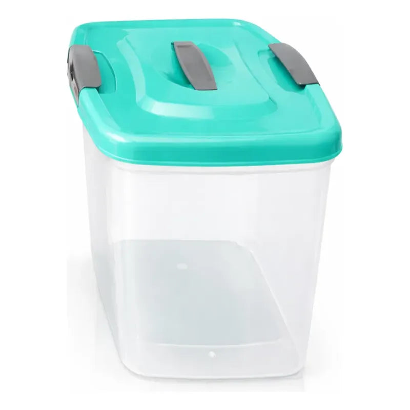 X10 Caja Plastica Organizadora 6ltrs Transparente Tapa Color Tapa Turquesa Manija Gris Caja Transparente