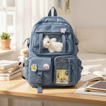 Mochila Escolar Kawaii Estilo Coreano Juvenil Viaje Colegio Azul Acero Liso