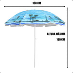 Quitasol Grande De Playa Con Protección Uv, Plegable Y De 1.5 M Azul/palmeras Palmeras