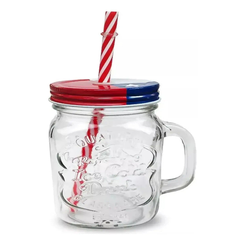 X2 Vaso De Vidrio Con Bombilla Para Celebrar Fechas Patrias Tapa Bandera Chile