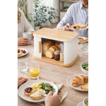 Panera De Bambu Negra Con Tapa Corredera Plegable Multiusos Blanco Bambú