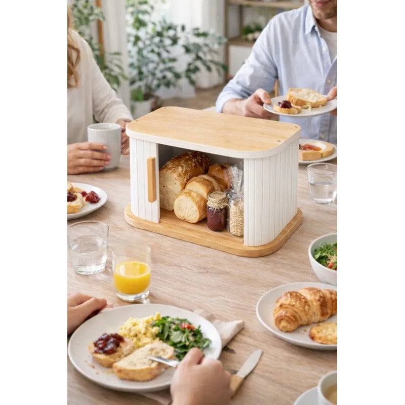 Panera De Bambu Negra Con Tapa Corredera Plegable Multiusos Blanco Bambú