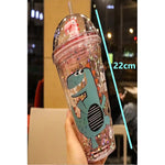 X2 Vaso Infantil Dinosaurio Acrilico Con Bombilla Luz 450ml