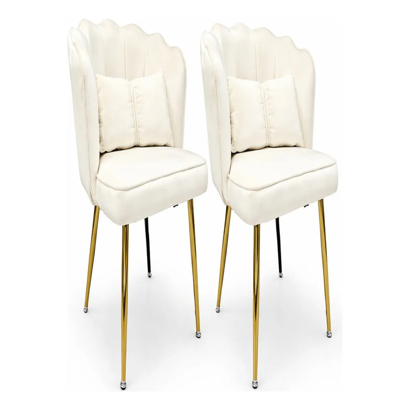 Set De 2 Sillas Sitial De Terciopelo Diseño Petalo + Cojín