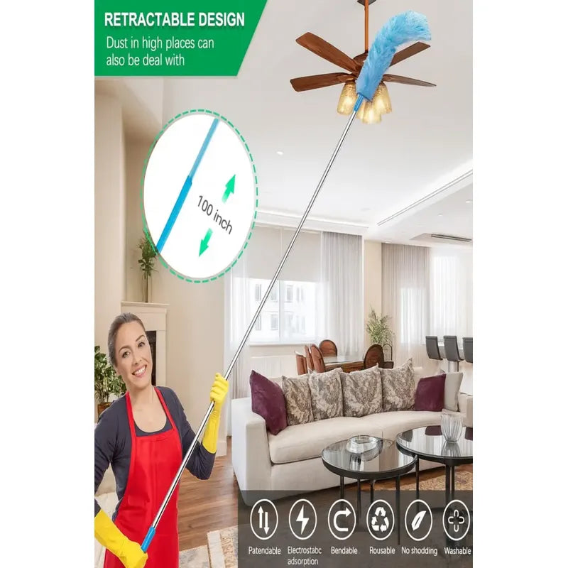 Plumero Retractil Limpiador Polvo Extensible Mango 70-120cm Variado