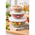 Set De 3 Bowl Ensaladera Redonda De Acrílico Con Tapa Transparente/tapa Blanca