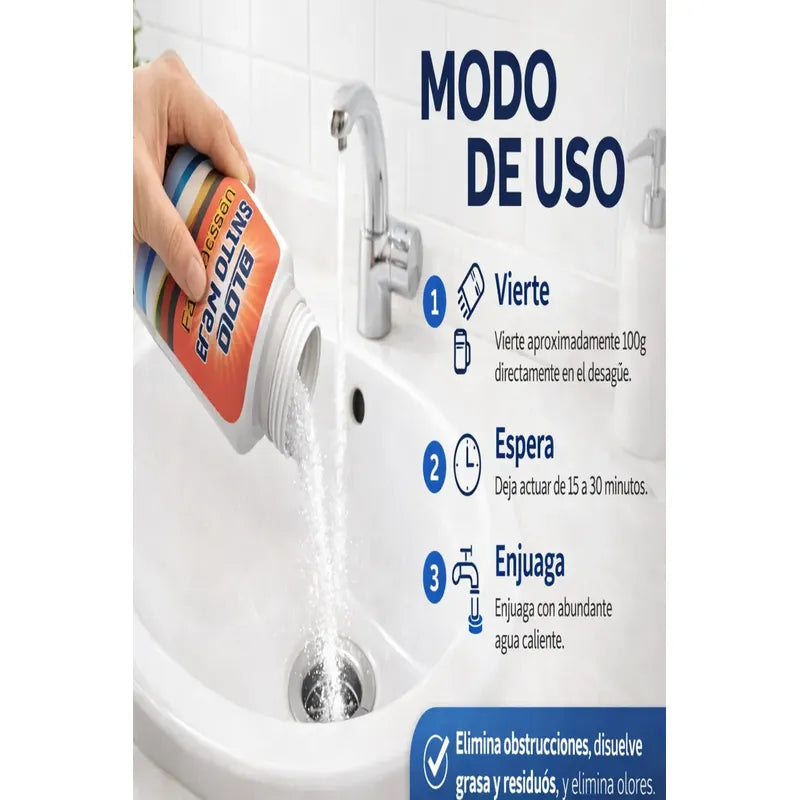 Destapador De Cañería Removedor De Grasa Limpia Tubería 500g