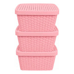 X3caja Organizadora Canasto Plastico Rattan Con Tapa 23x31cm