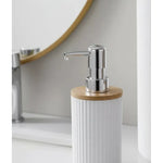 Dispensador De Jabon Bambu Con Dosificador Cromado Baño