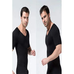 Camiseta Modeladora Manga Corta Con Cuello En V Sin Costura Negro Xl-xxl