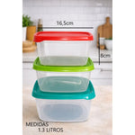 Set De 3 Taper Hermetico Contenedore Cuadrado Alimento 1,3lt Variados