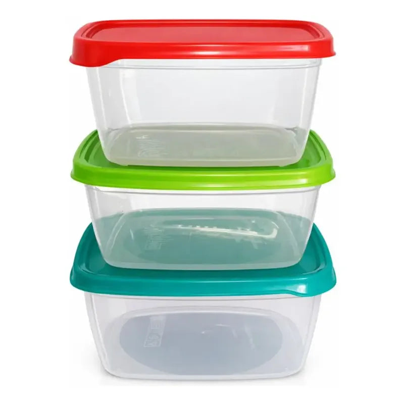 Set De 3 Taper Hermetico Contenedore Cuadrado Alimento 1,3lt Variados