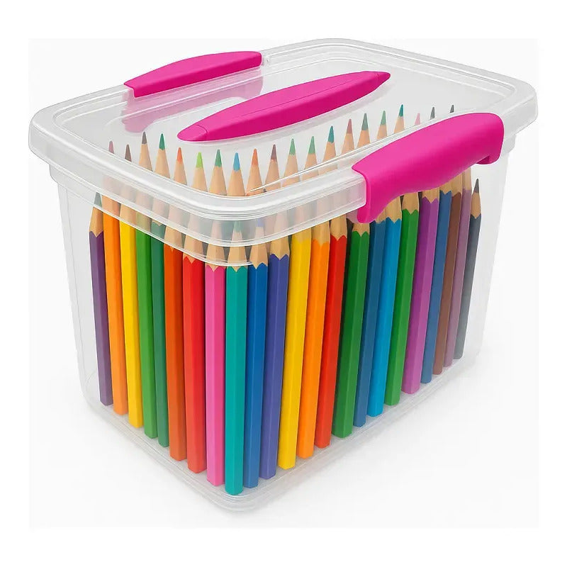 Caja Plastica Organizadora 6 Litros Transparente Tapa Wenco Color Fucsia Rectangular