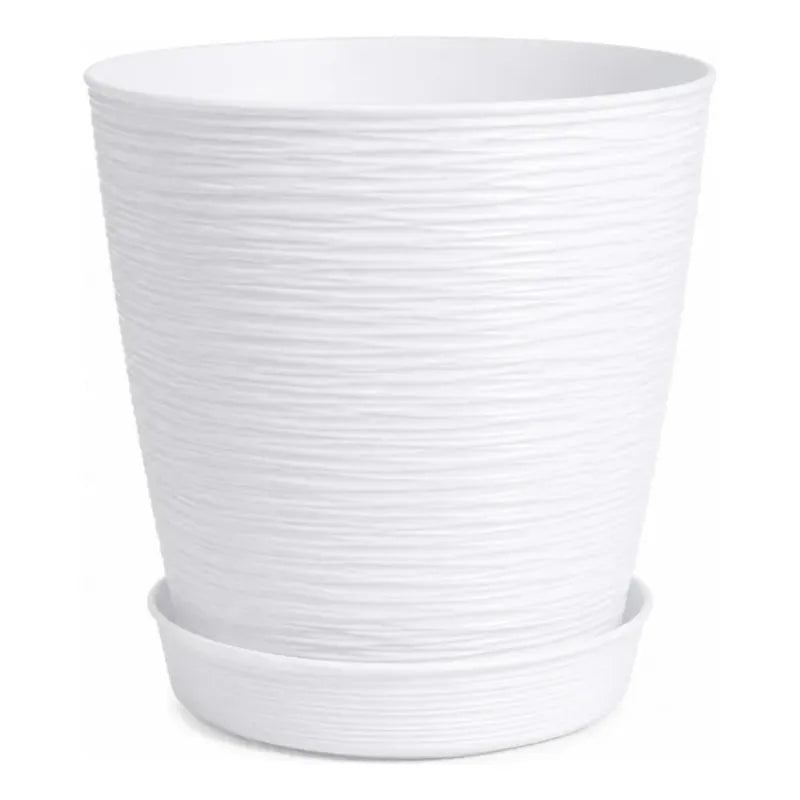 X1 Macetero Pequeño Texturizado Con Plato Decoración Hogar Blanco Texturizado