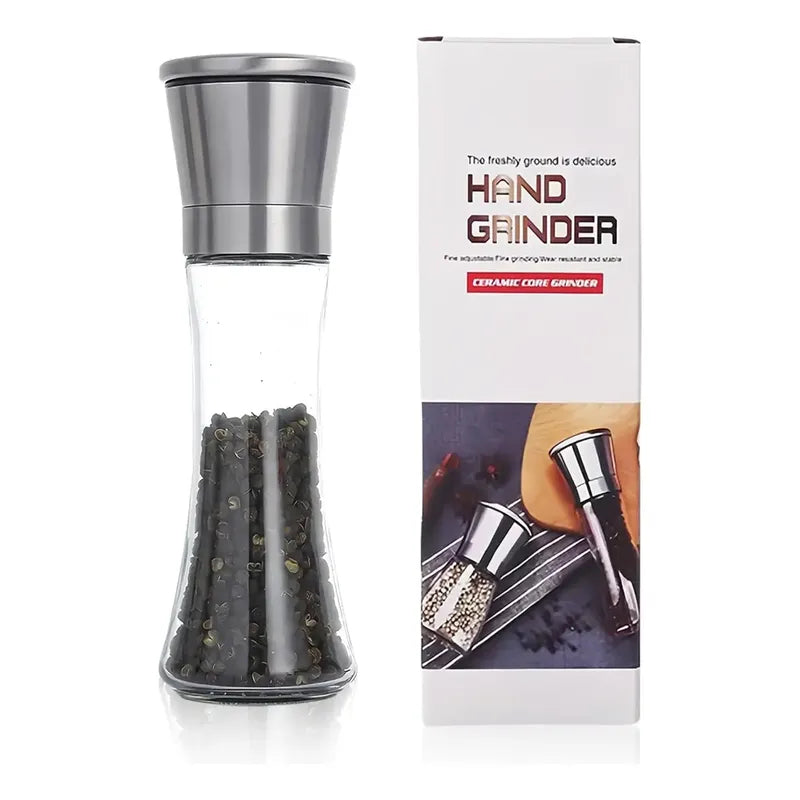 Pimentero Salero De Vidrio Acero Inoxidable Molinillo 19 Cm Tapa Acero Inoxidable