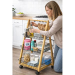 Carro Organizador De Bambu Con Ruedas Cocina Multiusos Negro
