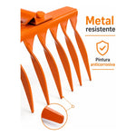 Rastrillo De Jardin Con 14 Dientes Torcidos Metal Sin Mango Naranja