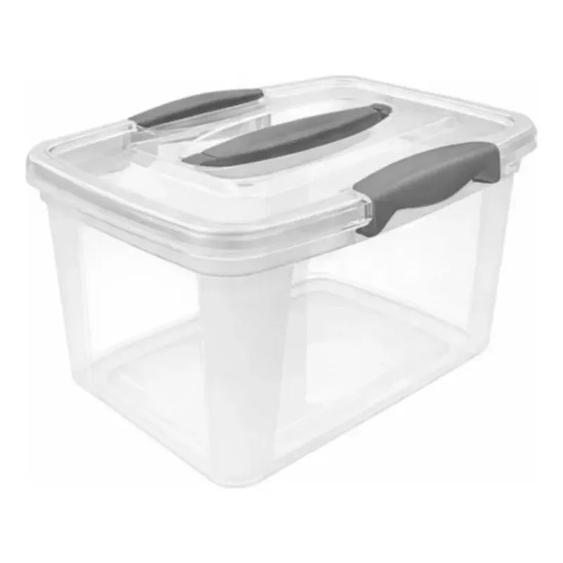 Caja Plastica Organizadora 6 Litros Transparente Tapa Wenco Color Gris Rectangular