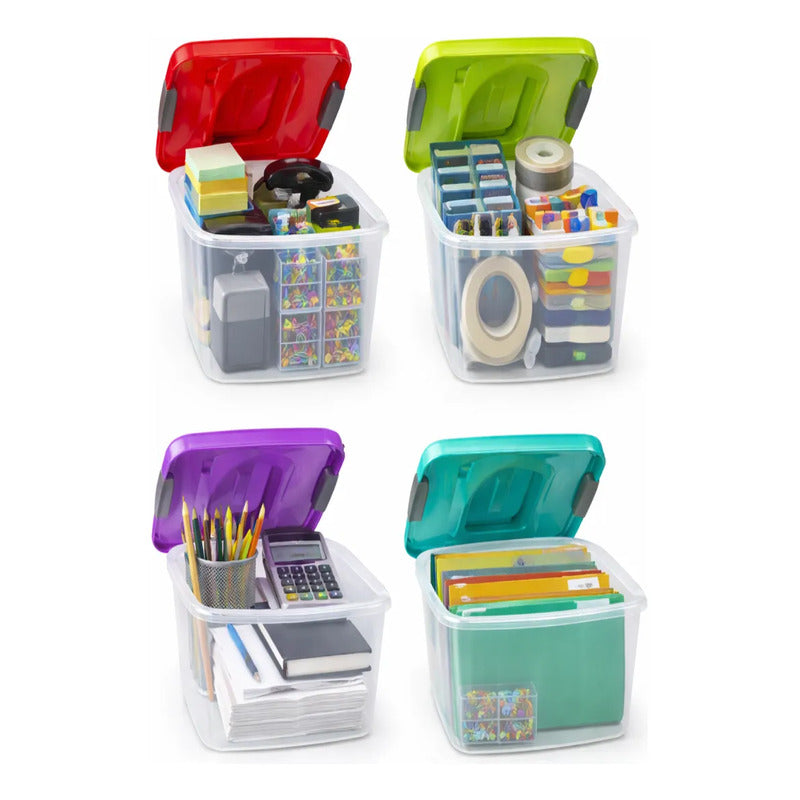 Caja Plastica Organizadora 6 Litros Transparente Tapa Color Tapa Verde Lima -manijas Gris Caja Transparente