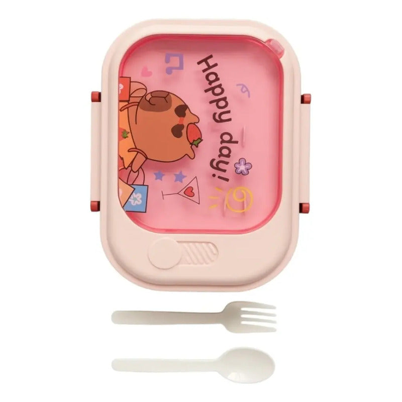 Lonchera Taper Hérmetico  + Cubiertos Infantil Capibara