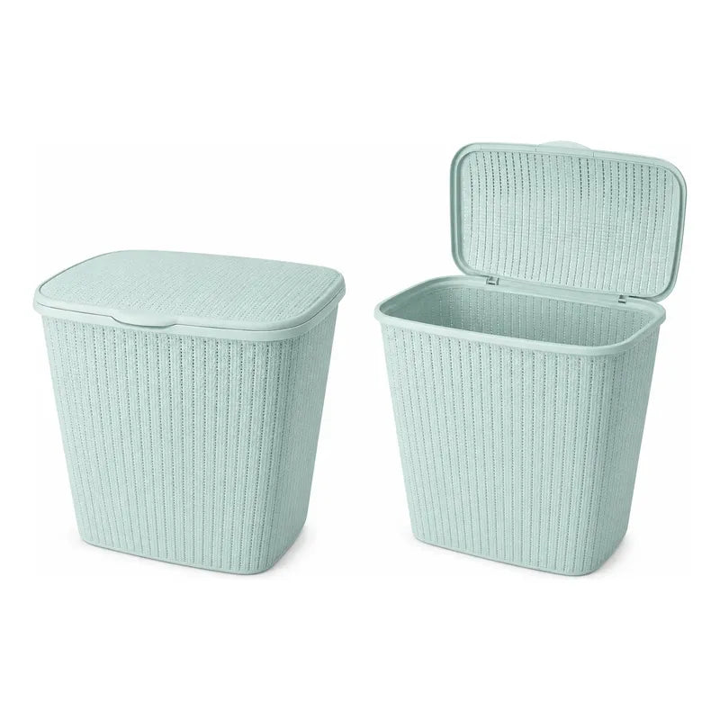X2 Canasto De Plastico Para Ropa Sucia Con Tapa Calado Cesto Verde Con Tapa