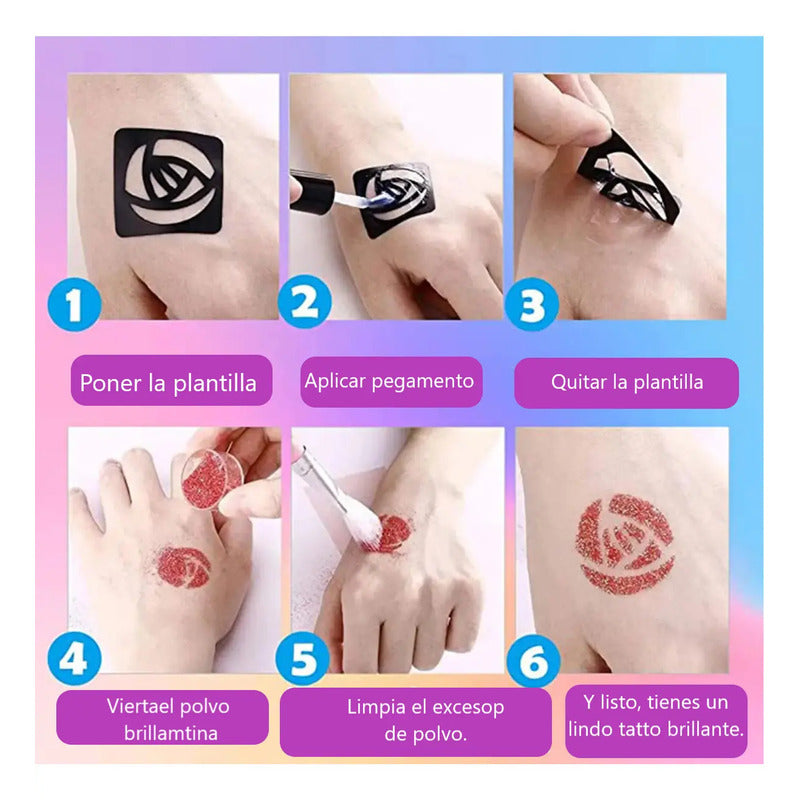 Kit Tattoos Con Brillantinas, Maquillaje Corporal Flash