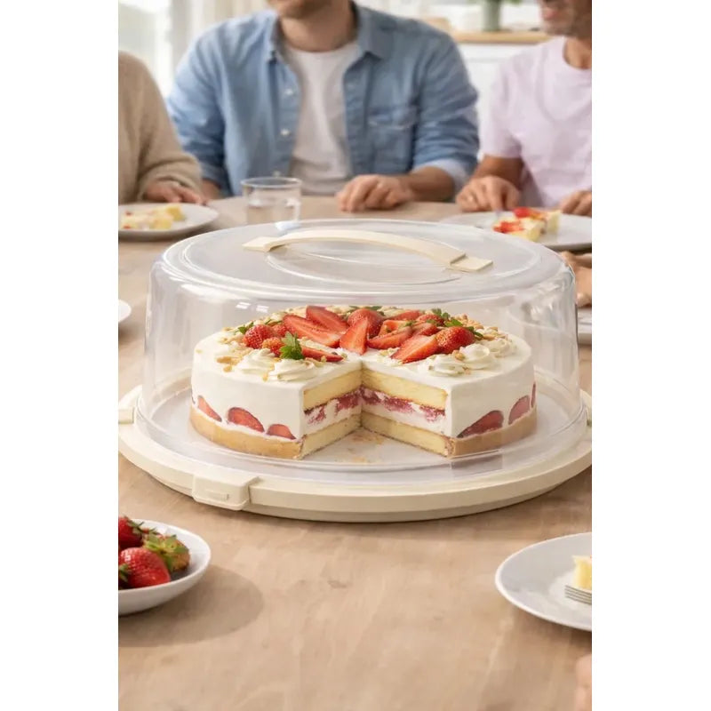 Bandeja Porta Torta Campana Plástica Con Manija Alta 22x14cm Transparente