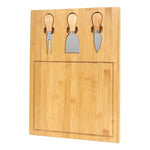 Tabla Para Picar Queso De Madera Bambú + 3 Utensilios Color Beige Liso